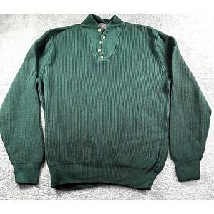 Vintage Fisherman Sweater Mens XLT Green Henley Mock Neck Made In USA